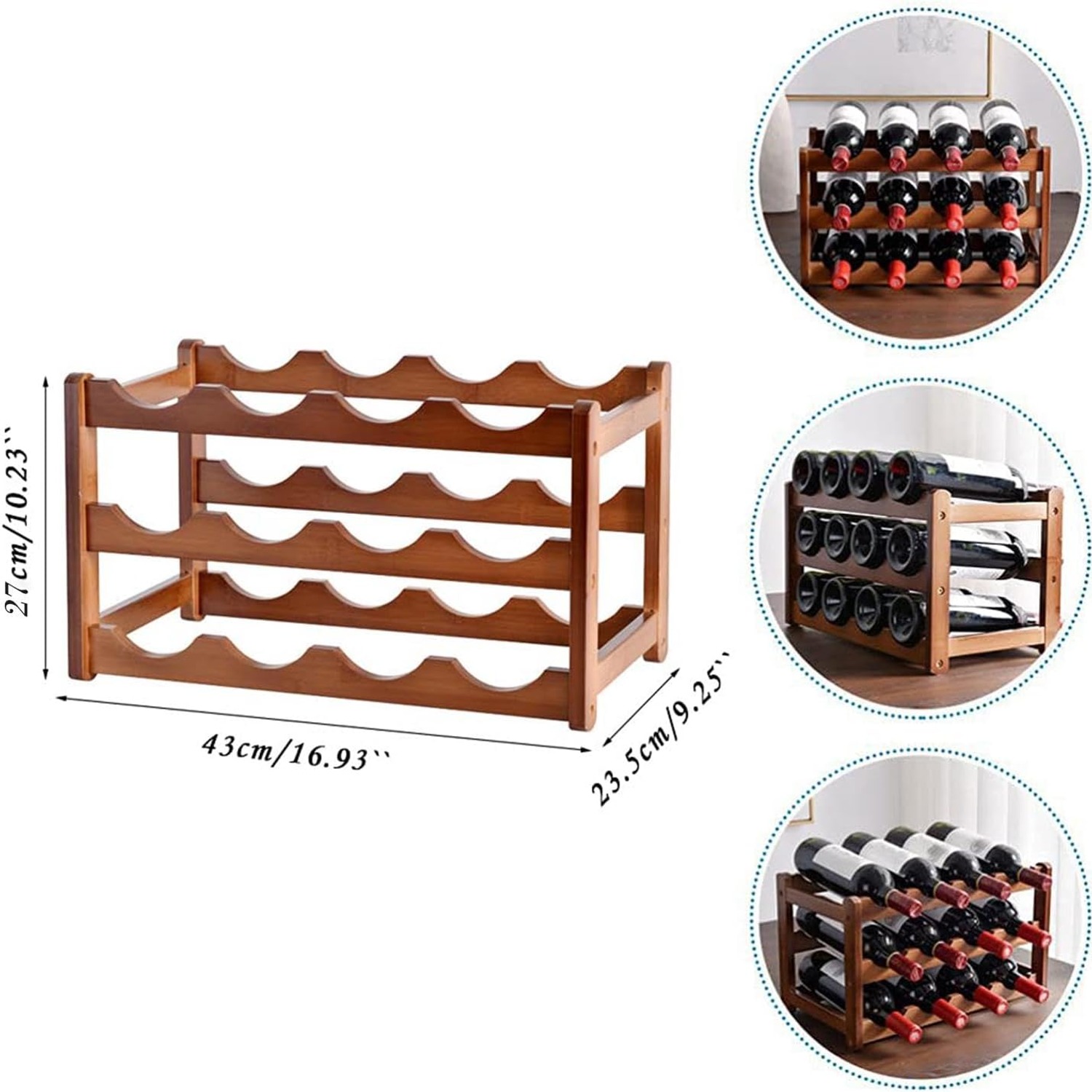 Bamboo Wine Rack 12 Bottle 3 Tier Countertop Stand