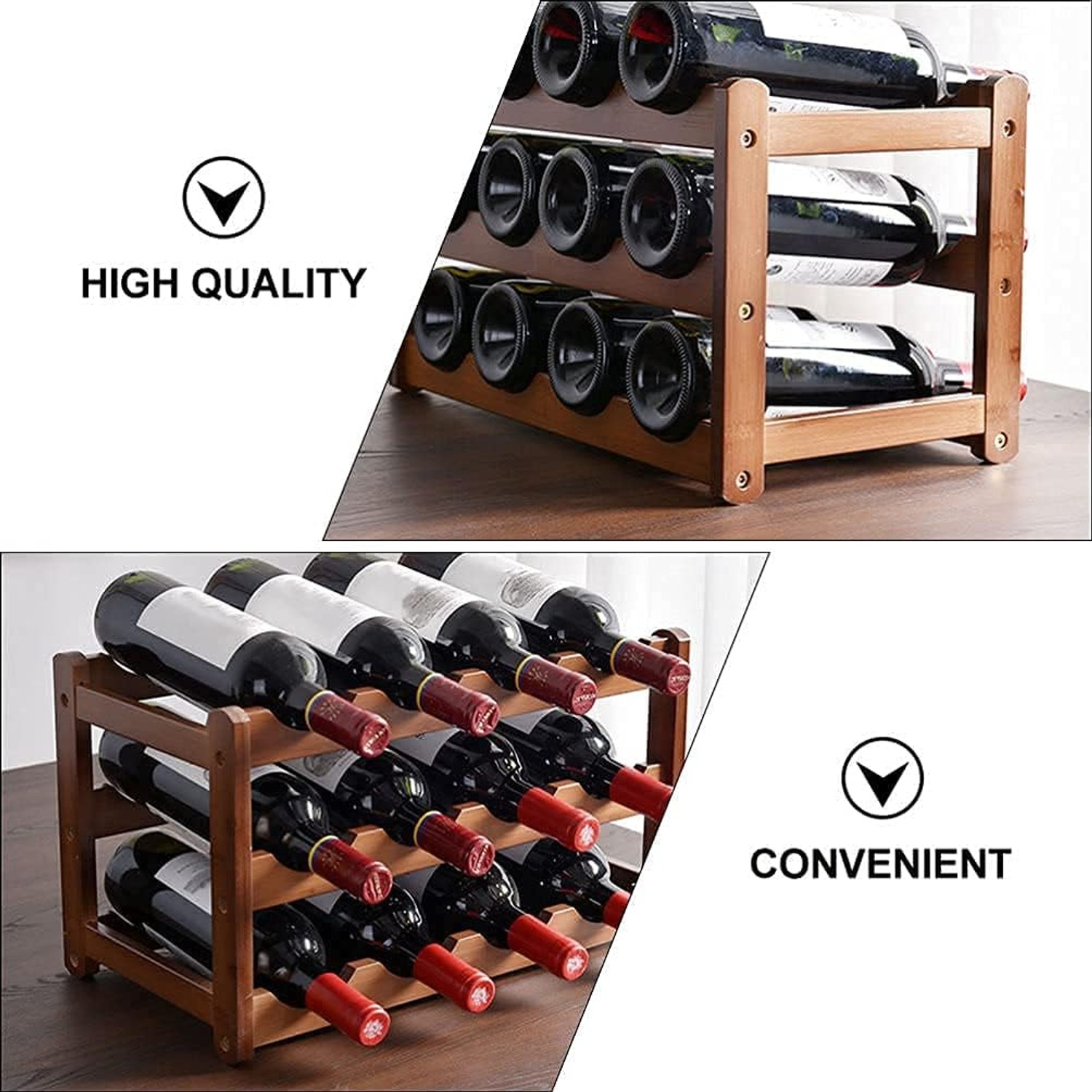 Bamboo Wine Rack 12 Bottle 3 Tier Countertop Stand