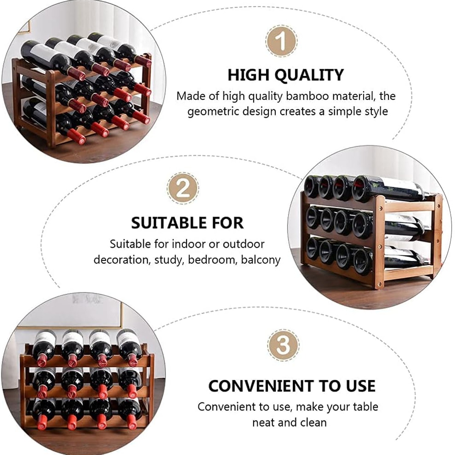 Bamboo Wine Rack 12 Bottle 3 Tier Countertop Stand