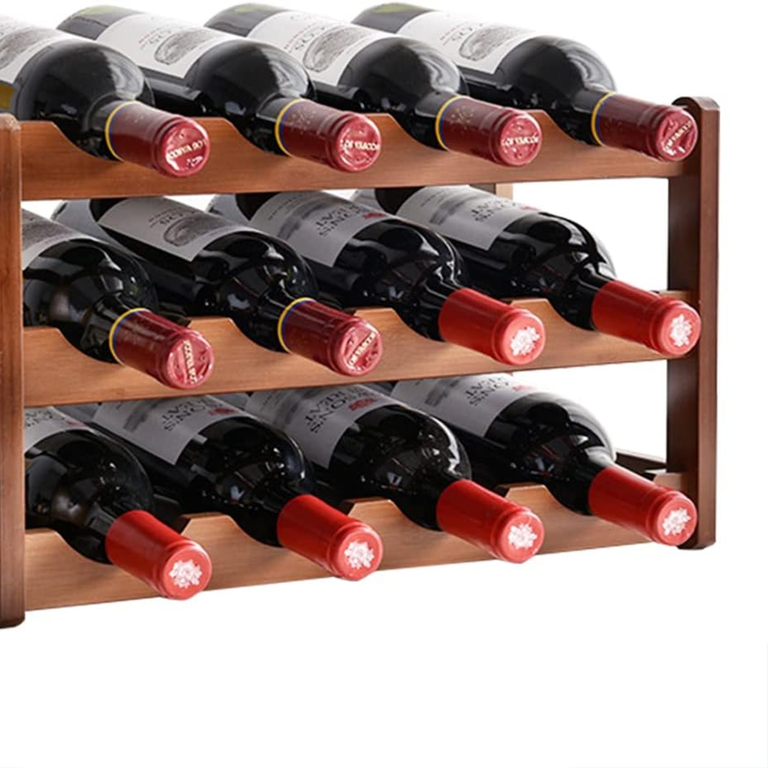 Bamboo Wine Rack 12 Bottle 3 Tier Countertop Stand