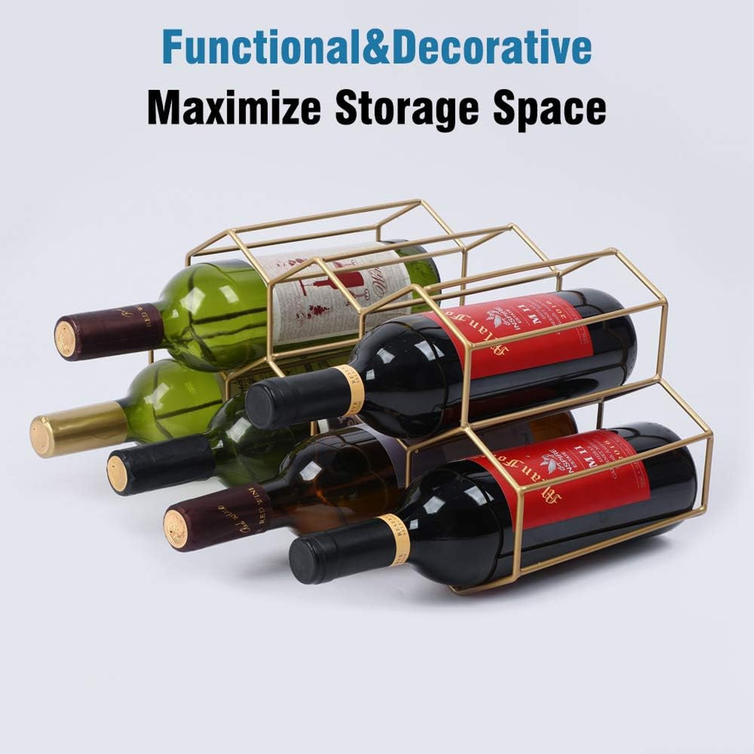 Urban Deco 9 Bottle Brass Countertop Wine Rack