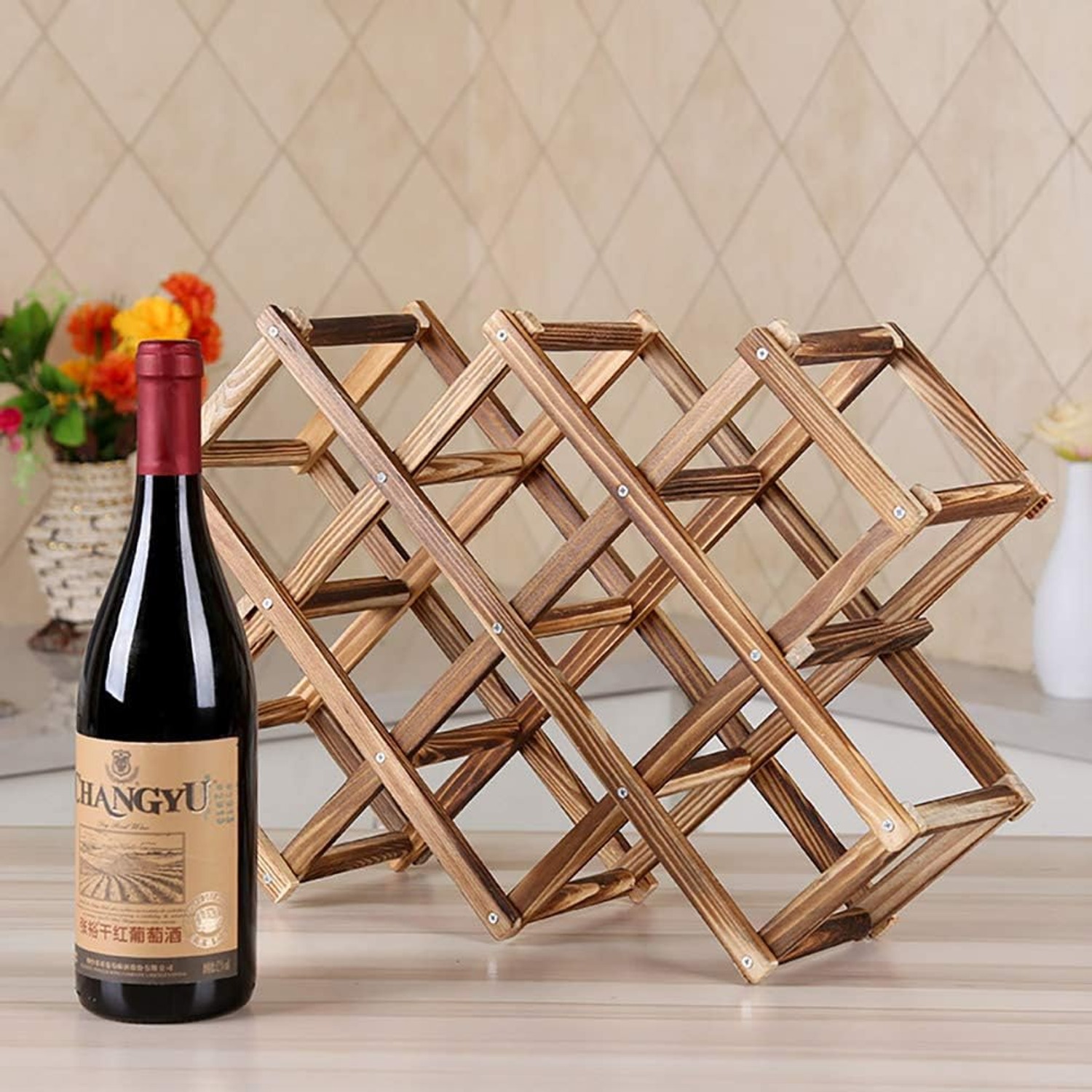 Foldable Wooden Wine Rack (10 Bottle): image 2