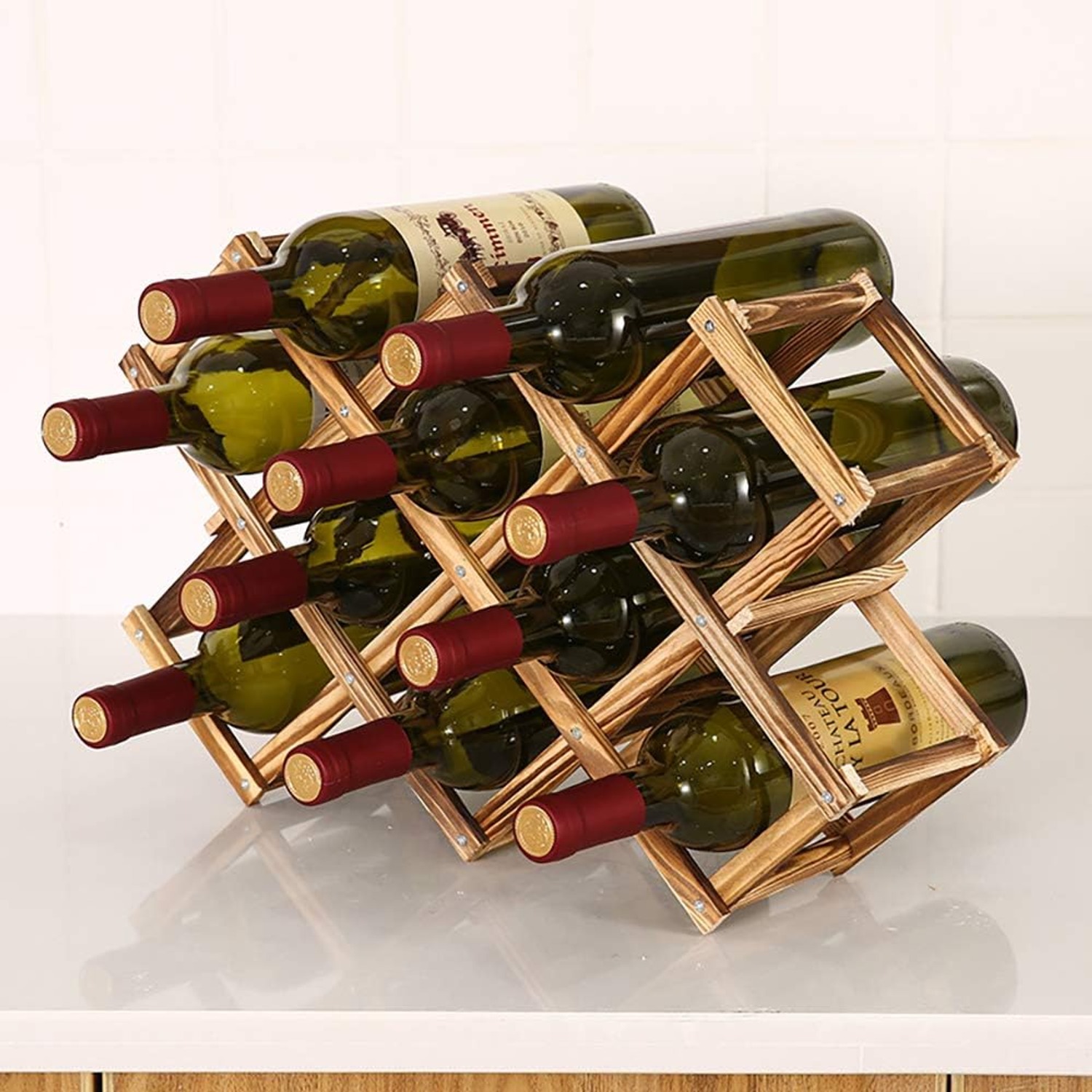Foldable Wooden Wine Rack (10 Bottle): image 3