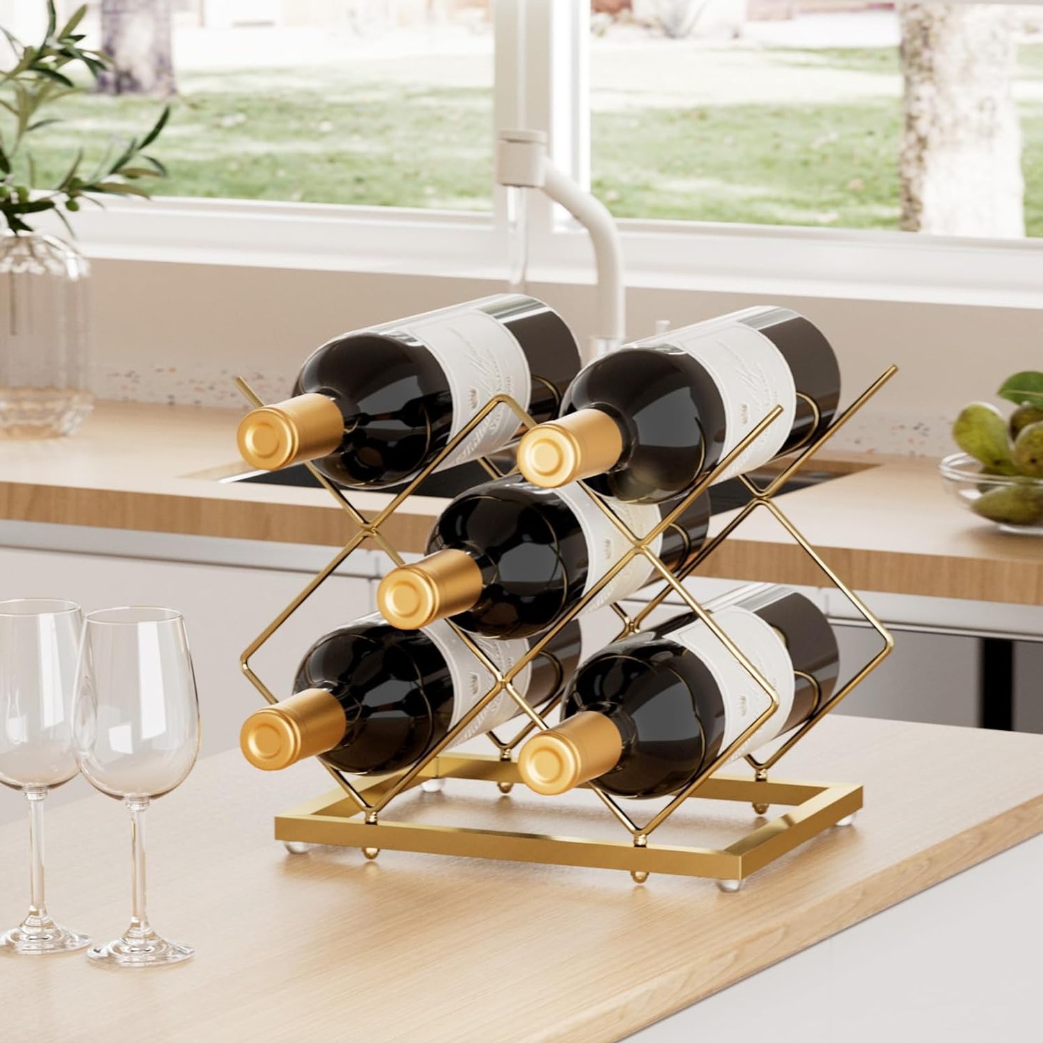 Gold 5 Bottle Countertop Wine Rack