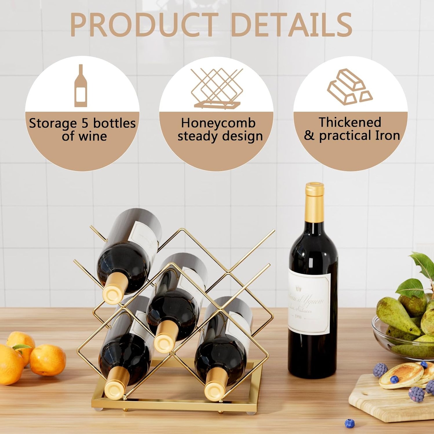 Gold 5 Bottle Countertop Wine Rack