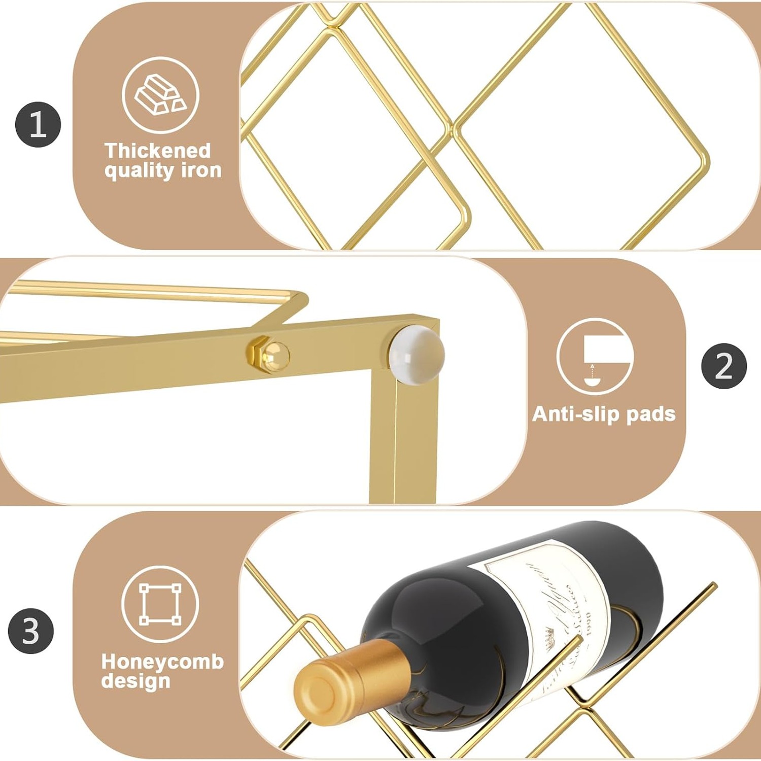 Gold 5 Bottle Countertop Wine Rack