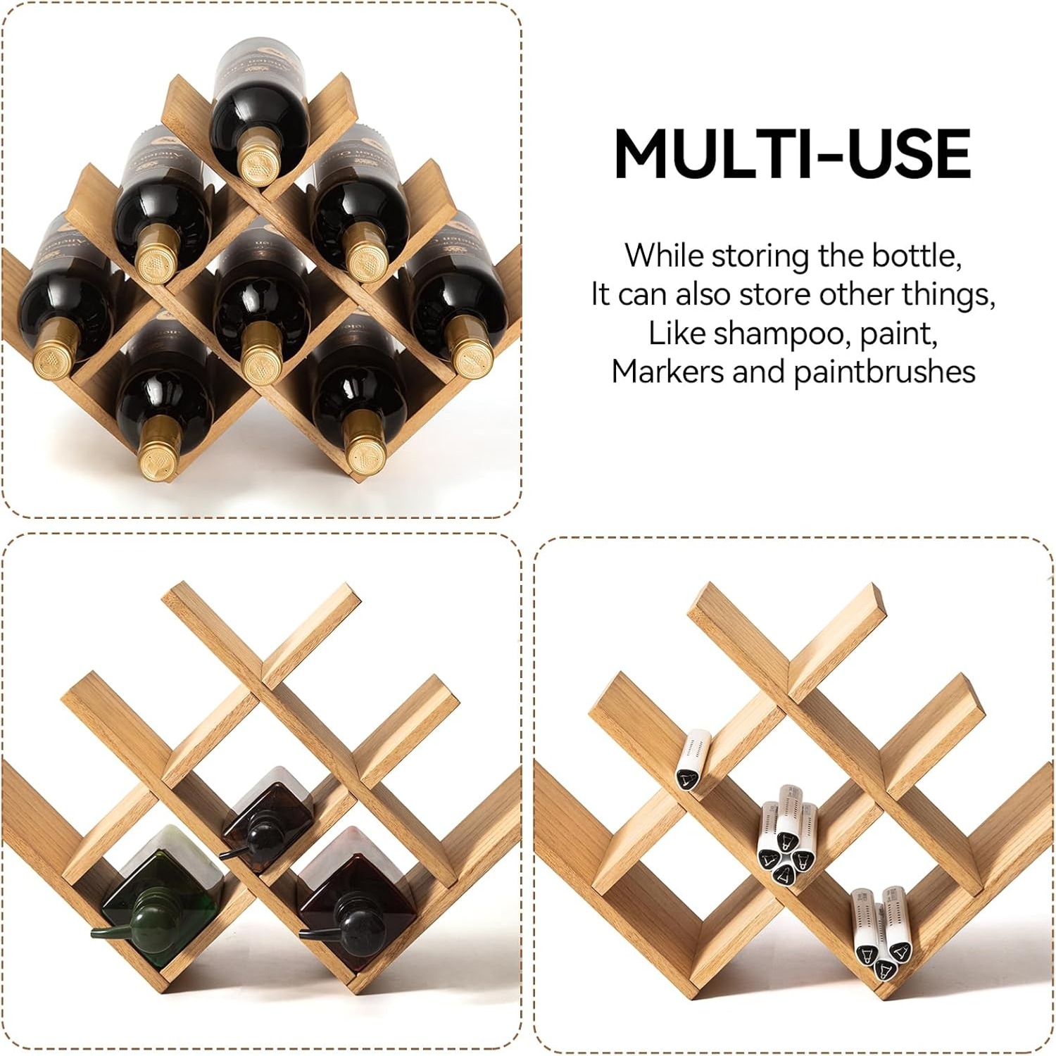 3-Tier Wooden Wine Rack (8 Bottles)