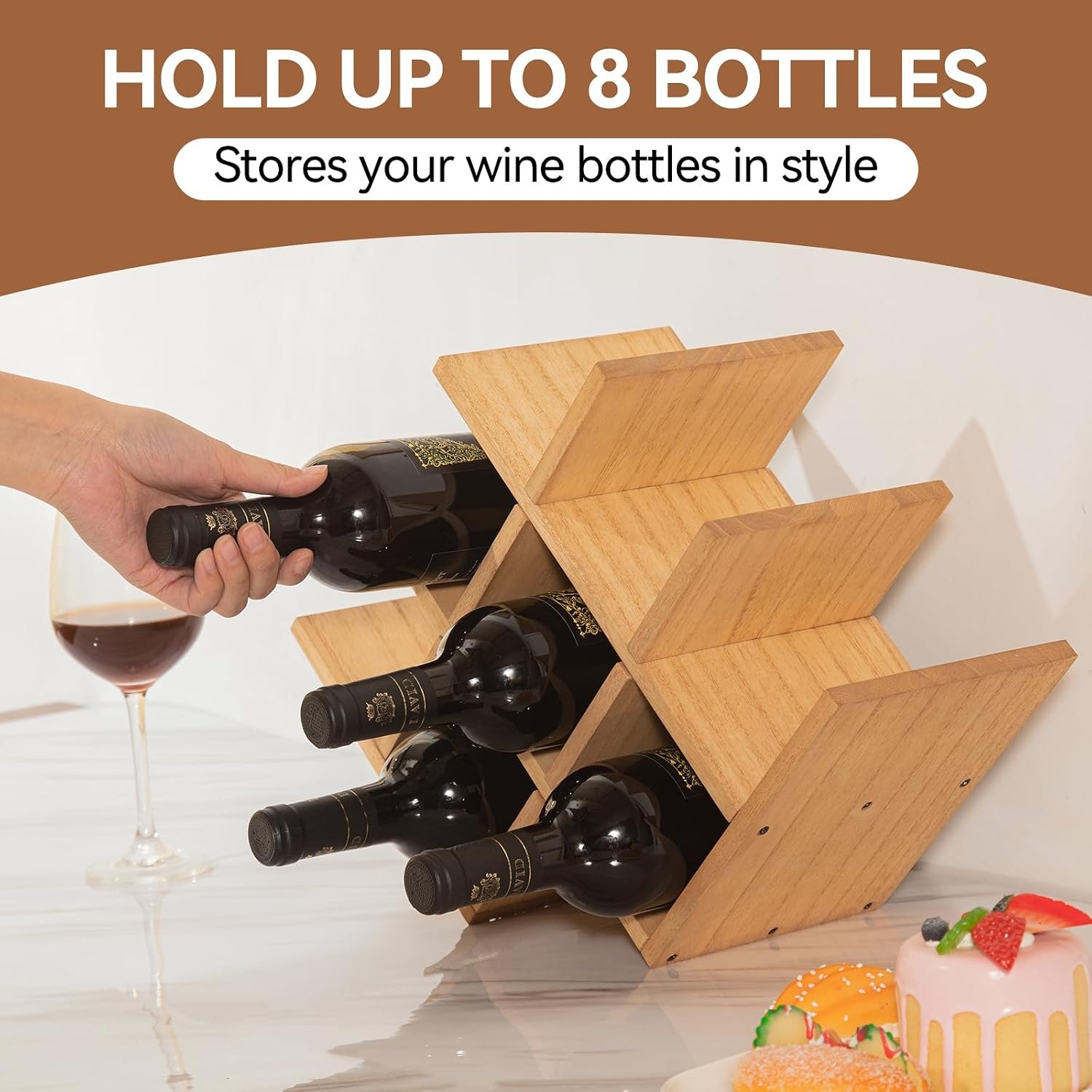 3-Tier Wooden Wine Rack (8 Bottles)