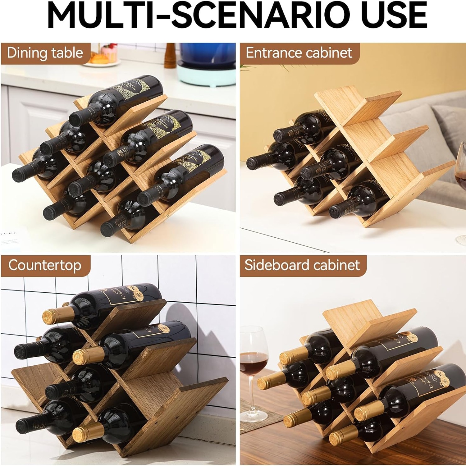 3-Tier Wooden Wine Rack (8 Bottles)