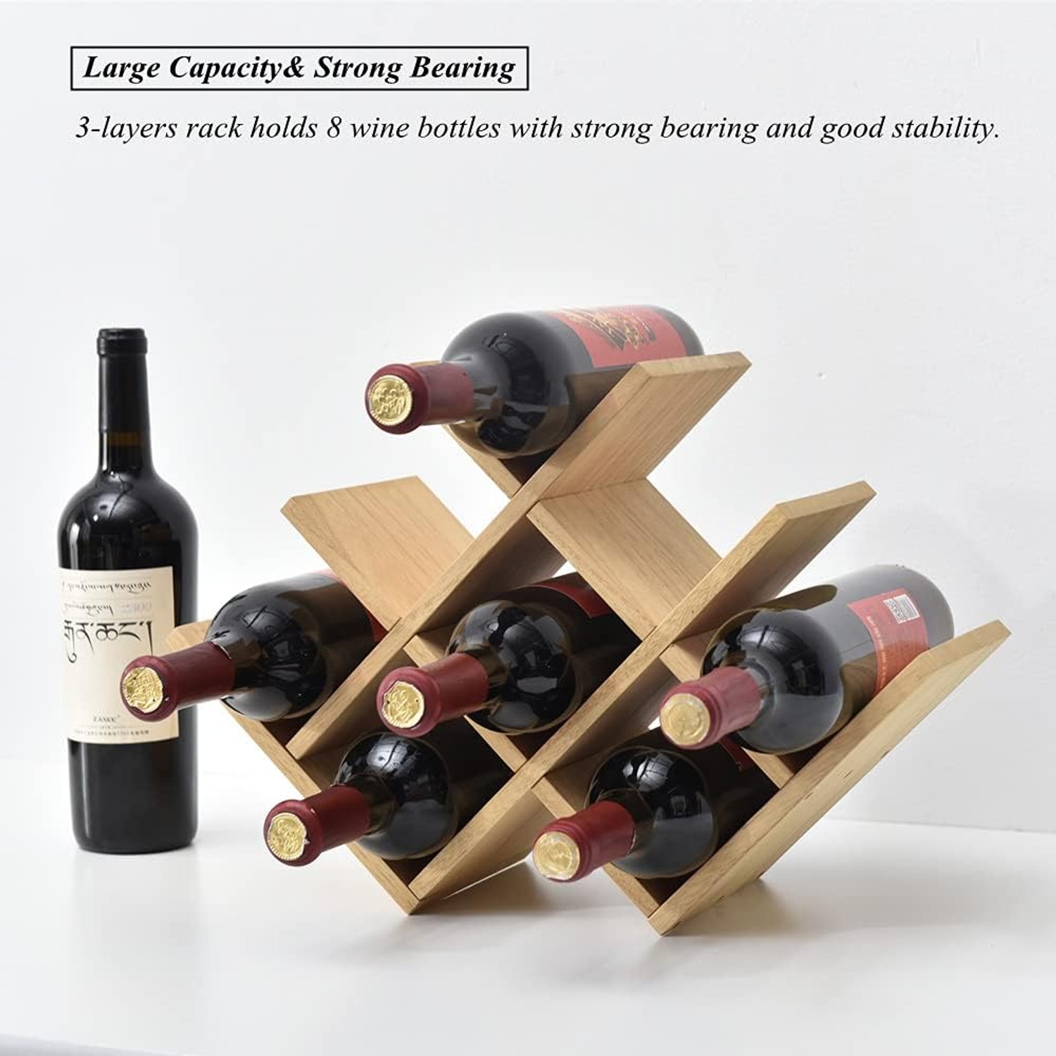 3-Tier Wooden Wine Rack (8 Bottles): image 9