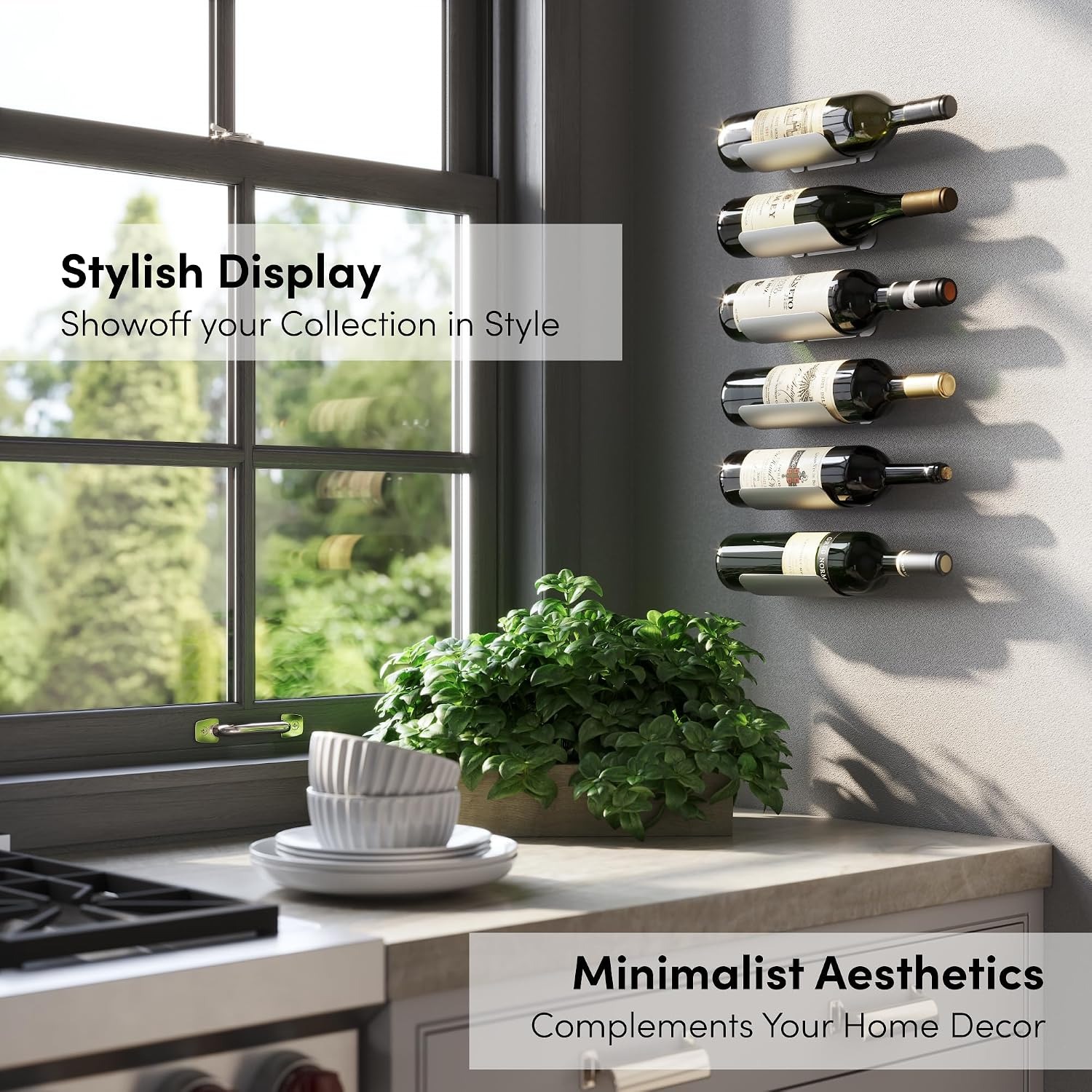 Wall Mounted Wine Bottle Rack (Set of 6)