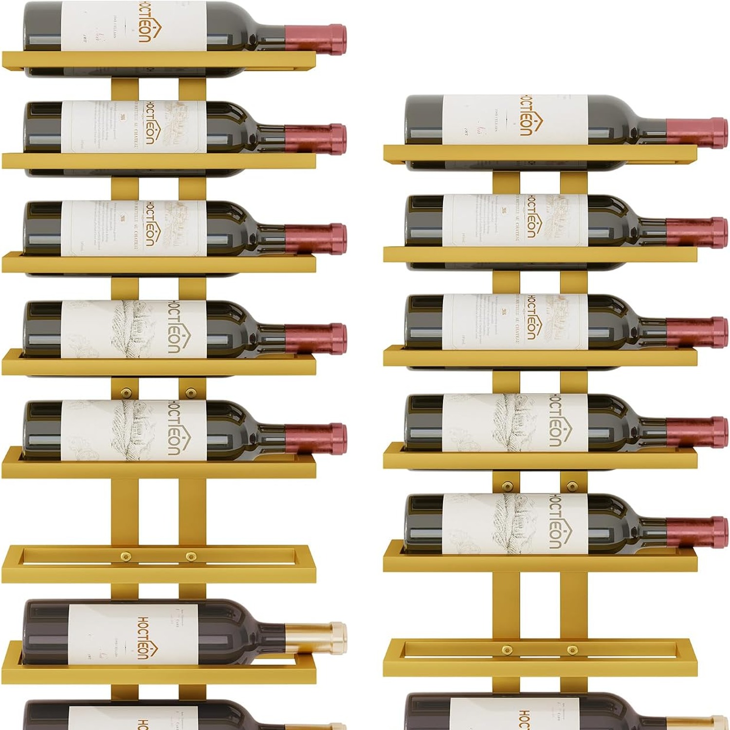 16-Bottle Wall Mounted Wine Rack Set (2 Pack, 8 Tiers Each)