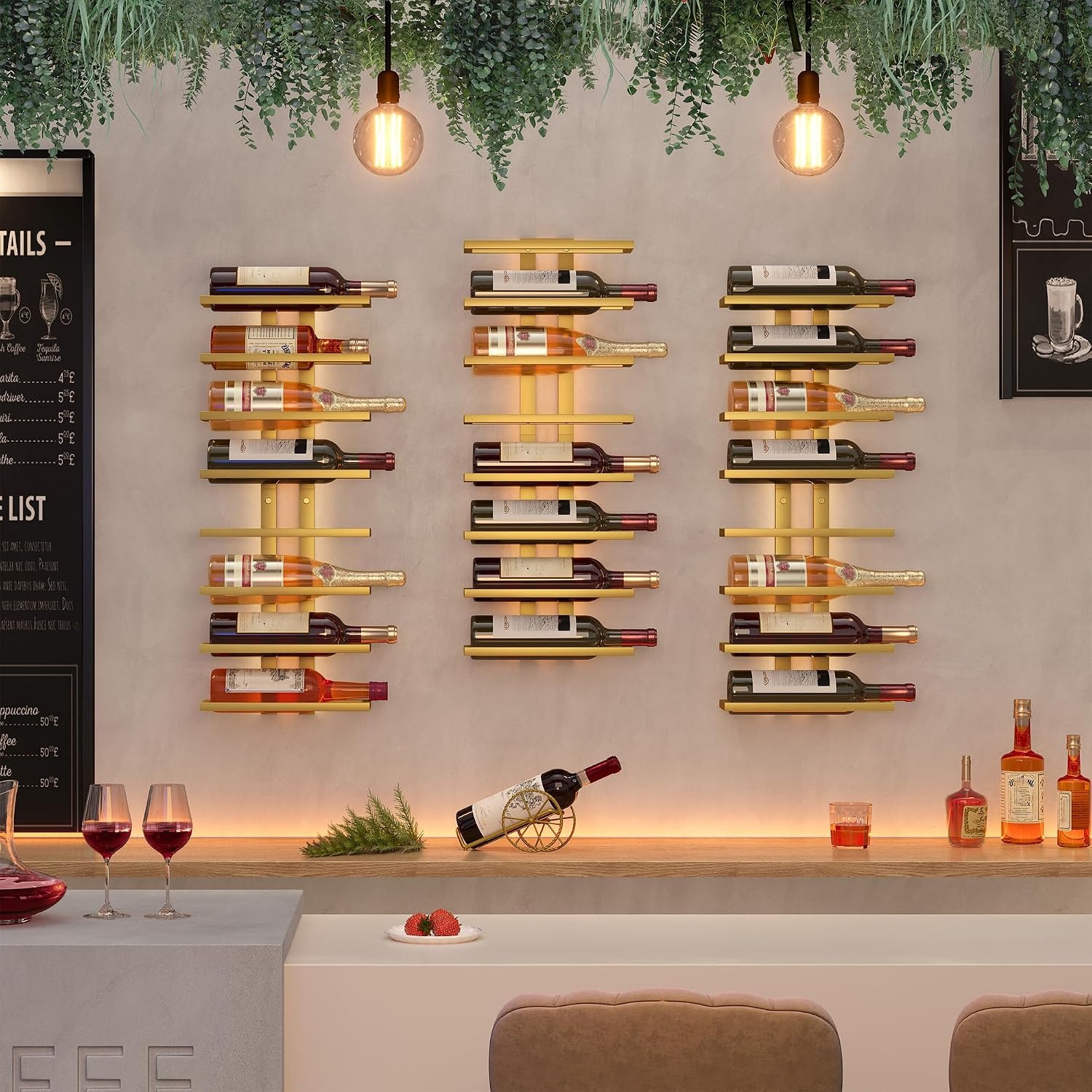 16-Bottle Wall Mounted Wine Rack Set (2 Pack, 8 Tiers Each)