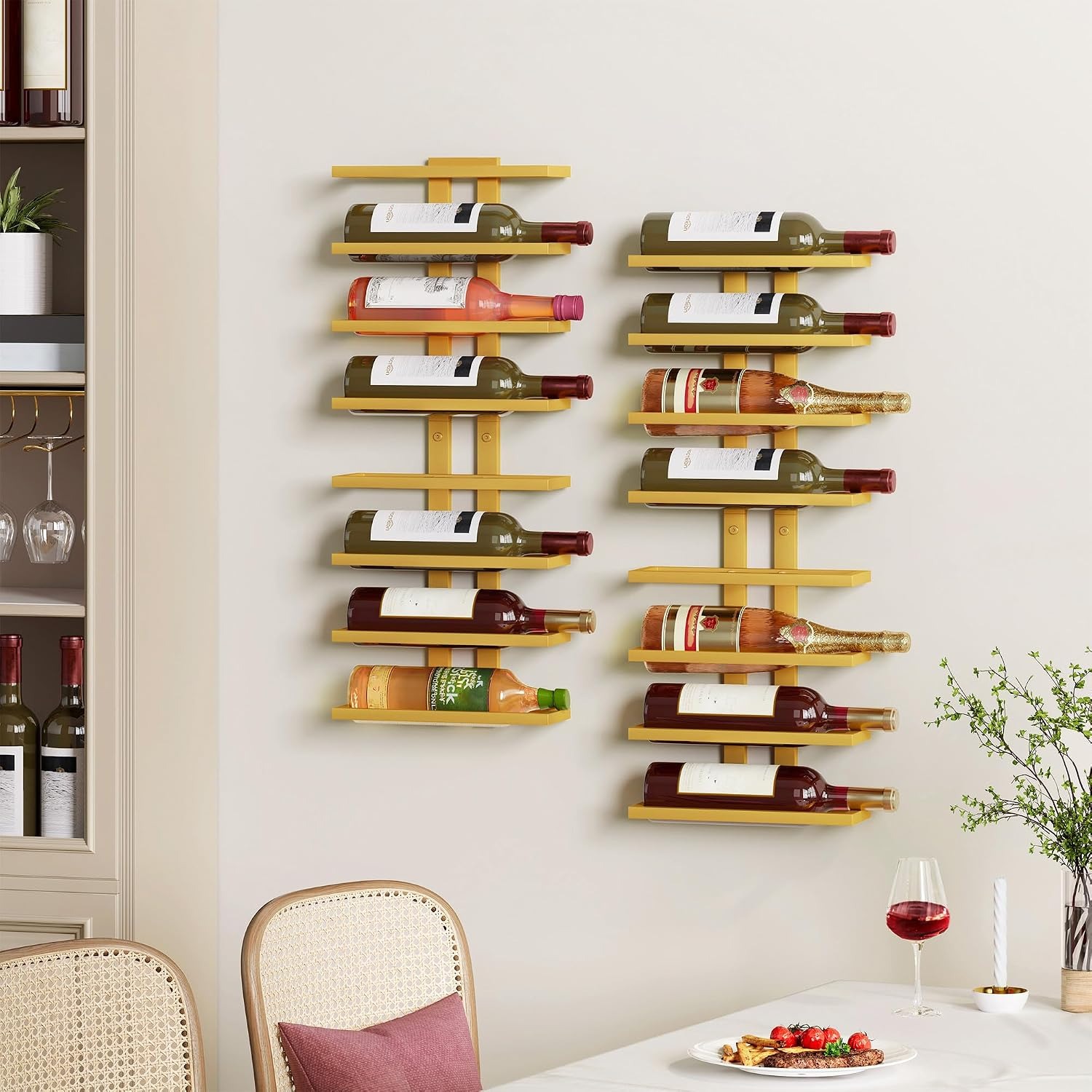 16-Bottle Wall Mounted Wine Rack Set (2 Pack, 8 Tiers Each)