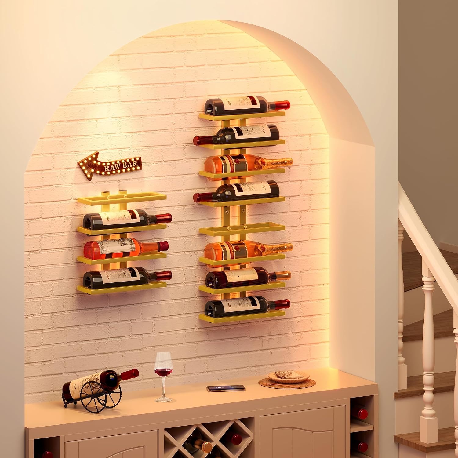16-Bottle Wall Mounted Wine Rack Set (2 Pack, 8 Tiers Each)
