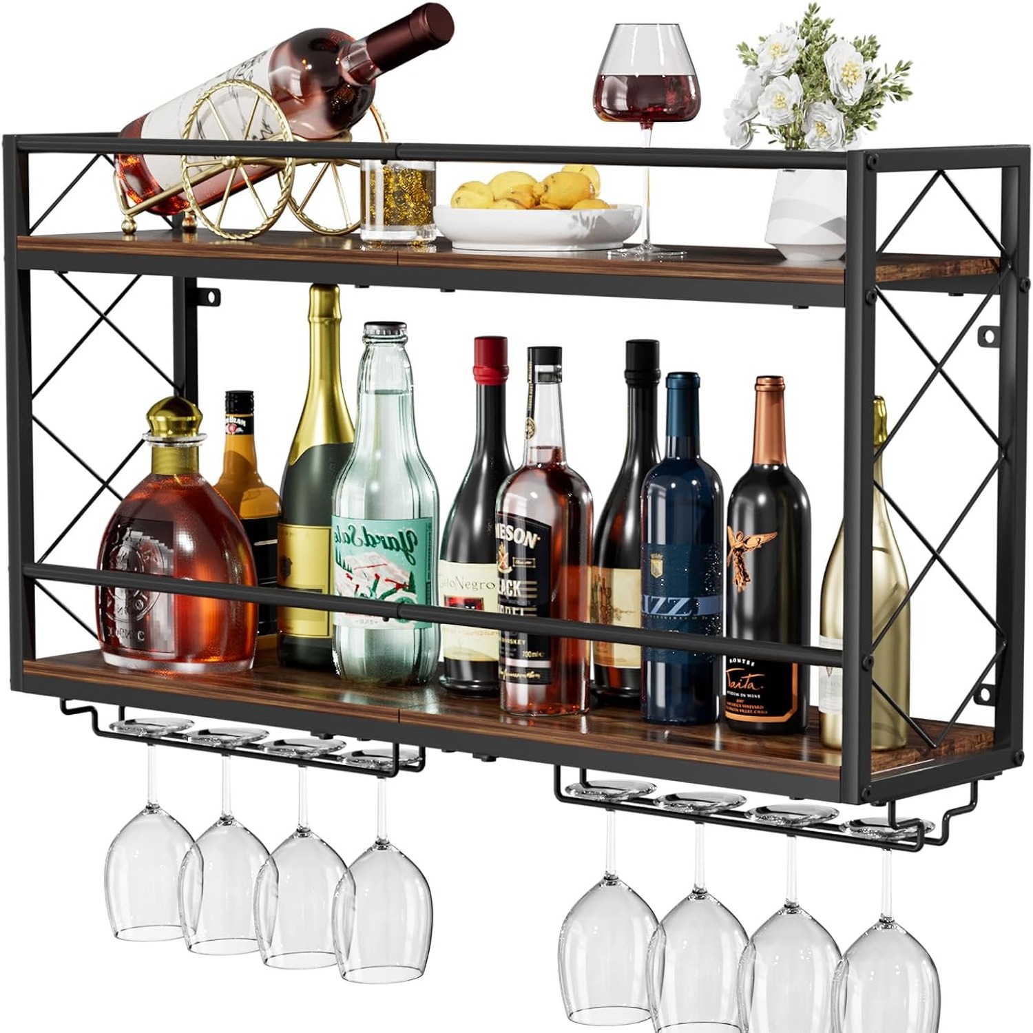 Wall Wine Rack with Glass Holder